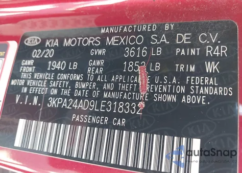 2020 Kia Rio S из США, поврежденный, VIN 3KPA24AD9LE318332